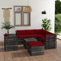 vidaXL Muebles de palets para jardín 8 pzas cojines madera maciza pino