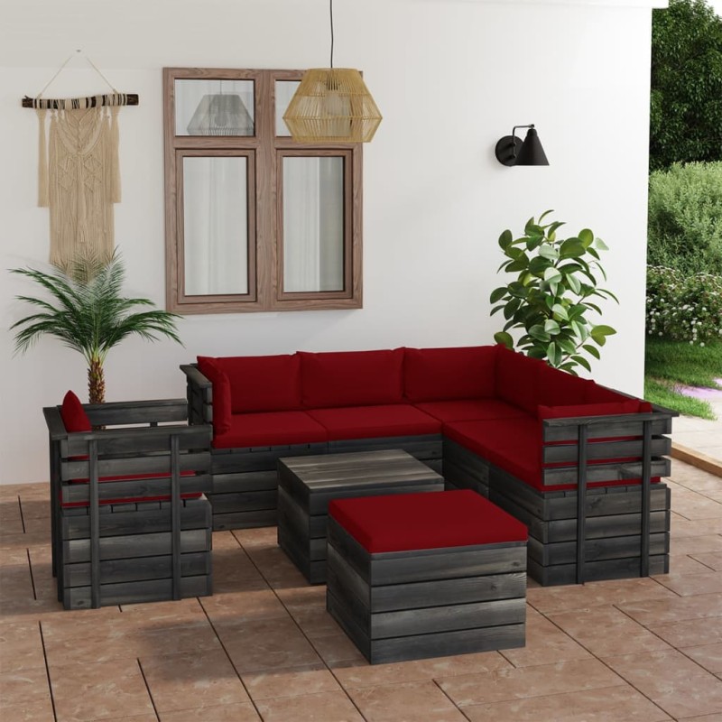 vidaXL Muebles de palets para jardín 8 pzas cojines madera maciza pino vidaXL Muebles de palets para jardín 8 pzas cojines madera maciza pino