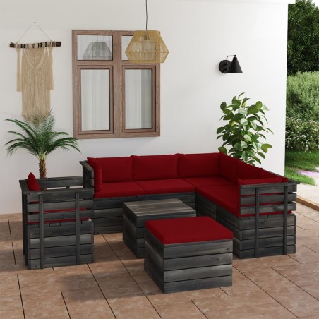 vidaXL Muebles de palets para jardín 8 pzas cojines madera maciza pino