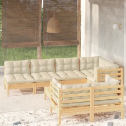 vidaXL Muebles de jardín 8 pzas y cojines madera maciza de pino crema