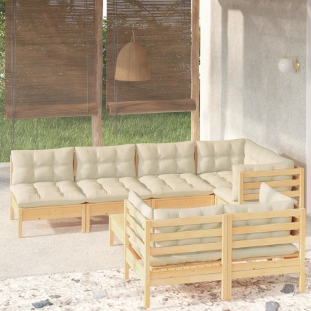 vidaXL Muebles de jardín 8 pzas y cojines madera maciza de pino crema