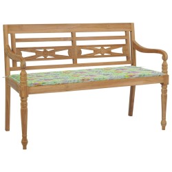 vidaXL Banco Batavia madera maciza teca y cojín estampado hojas 120 cm