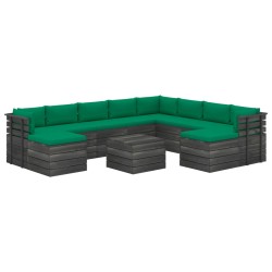 vidaXL Muebles de palets de jardín 11 pzas cojines madera maciza pino
