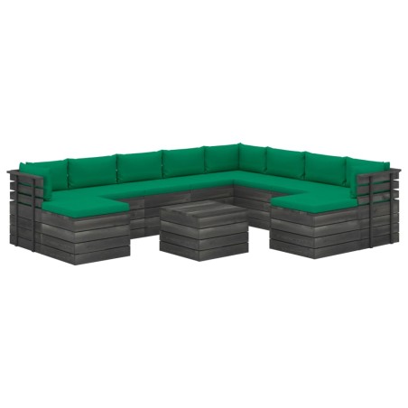 vidaXL Muebles de palets de jardín 11 pzas cojines madera maciza pino