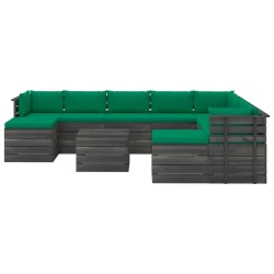 vidaXL Muebles de palets de jardín 11 pzas cojines madera maciza pino