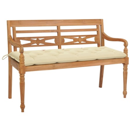 vidaXL Banco Batavia madera maciza teca con cojín blanco crema 150 cm