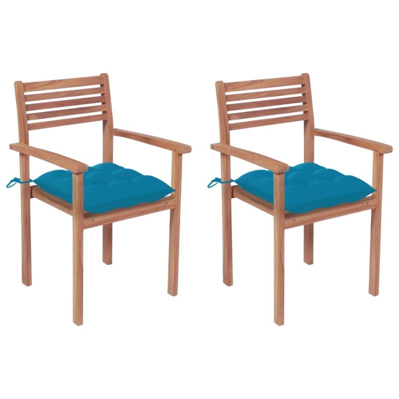 vidaXL Sillas de jardín 2 uds madera de teca con cojines azul claro vidaXL Sillas de jardín 2 uds madera de teca con cojines azul claro