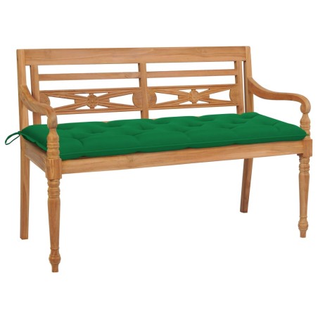 vidaXL Banco Batavia madera maciza de teca con cojín verde 150 cm