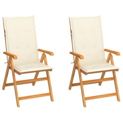 vidaXL Sillas de jardín 2 uds con cojines crema madera maciza de teca