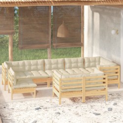vidaXL Muebles de jardín 9 pzas y cojines madera maciza de pino crema