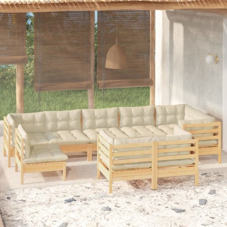 vidaXL Muebles de jardín 9 pzas y cojines madera maciza de pino crema