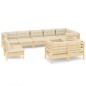vidaXL Muebles de jardín 9 pzas y cojines madera maciza de pino crema vidaXL Muebles de jardín 9 pzas y cojines madera maciza de pino crema
