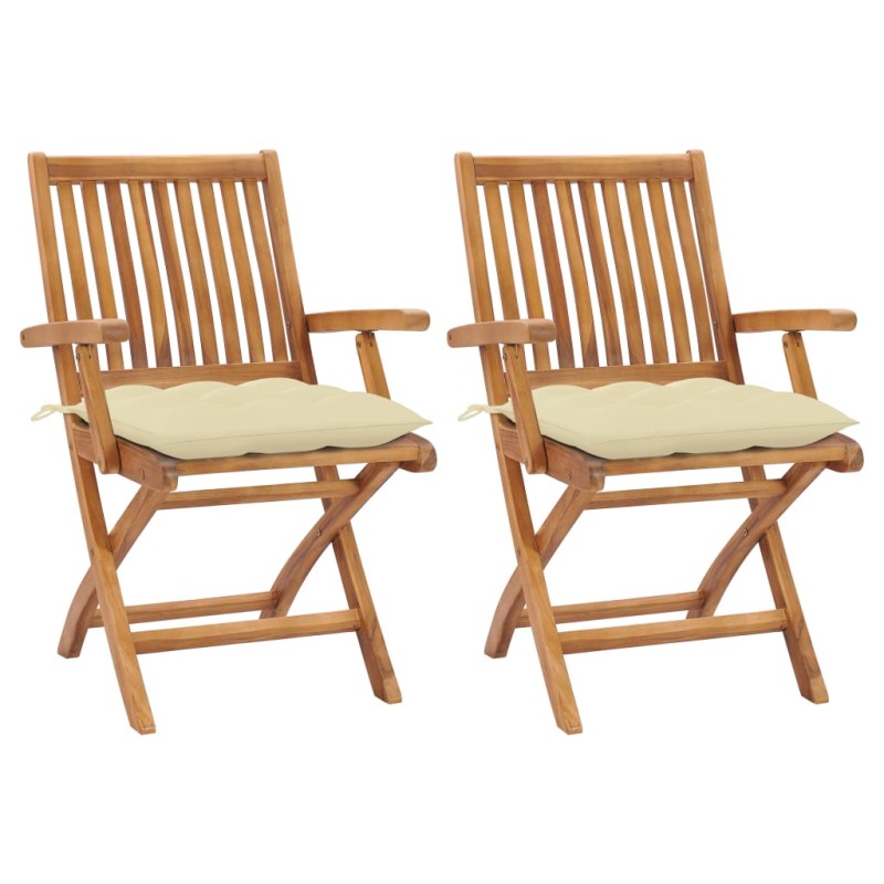 vidaXL Sillas de jardín 2 uds madera de teca con cojines blanco crema vidaXL Sillas de jardín 2 uds madera de teca con cojines blanco crema