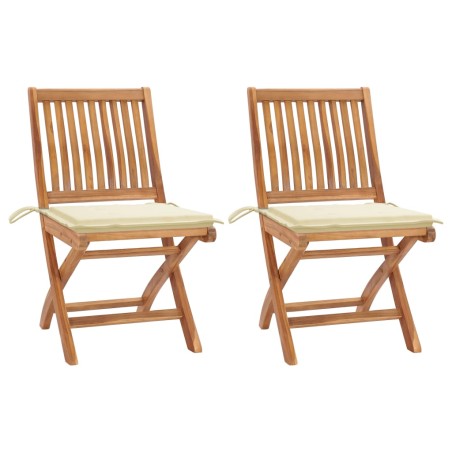 vidaXL Sillas de jardín 2 unidades con cojines crema madera de teca