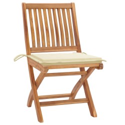 vidaXL Sillas de jardín 2 unidades con cojines crema madera de teca