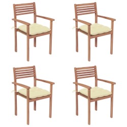 vidaXL Sillas de jardín con cojines 4 uds madera de teca blanco crema