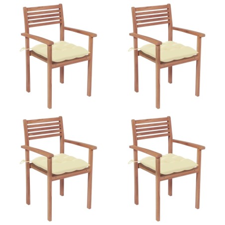 vidaXL Sillas de jardín con cojines 4 uds madera de teca blanco crema