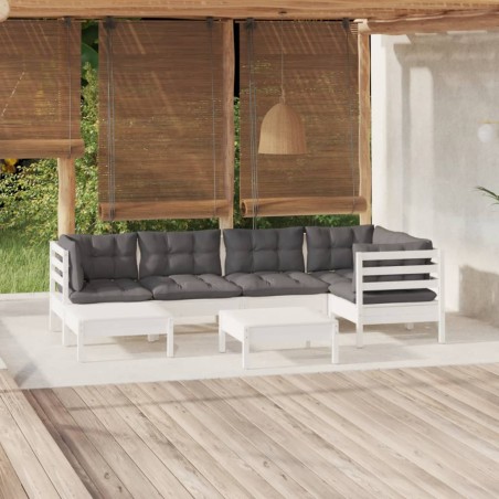 vidaXL Muebles de jardín 7 pzas y cojines blanco madera maciza de pino