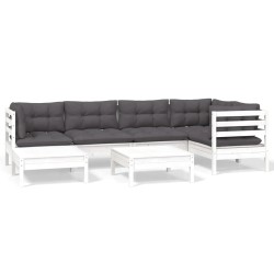 vidaXL Muebles de jardín 7 pzas y cojines blanco madera maciza de pino