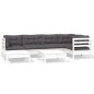 vidaXL Muebles de jardín 7 pzas y cojines blanco madera maciza de pino