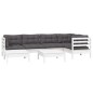 vidaXL Muebles de jardín 7 pzas y cojines blanco madera maciza de pino