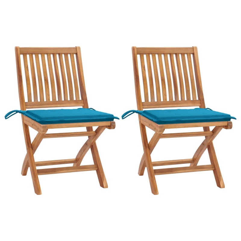 vidaXL Sillas de jardín 2 unidades con cojines azul madera de teca vidaXL Sillas de jardín 2 unidades con cojines azul madera de teca