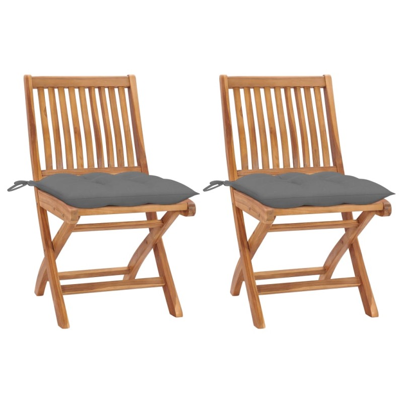 vidaXL Sillas de jardín 2 uds madera maciza de teca con cojines gris vidaXL Sillas de jardín 2 uds madera maciza de teca con cojines gris