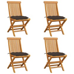 vidaXL Sillas de jardín 4 uds madera de teca con cojines gris taupe
