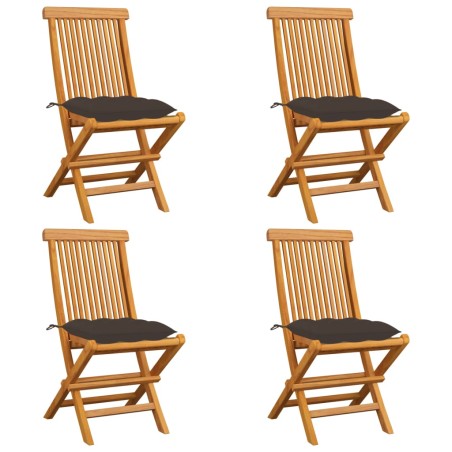 vidaXL Sillas de jardín 4 uds madera de teca con cojines gris taupe