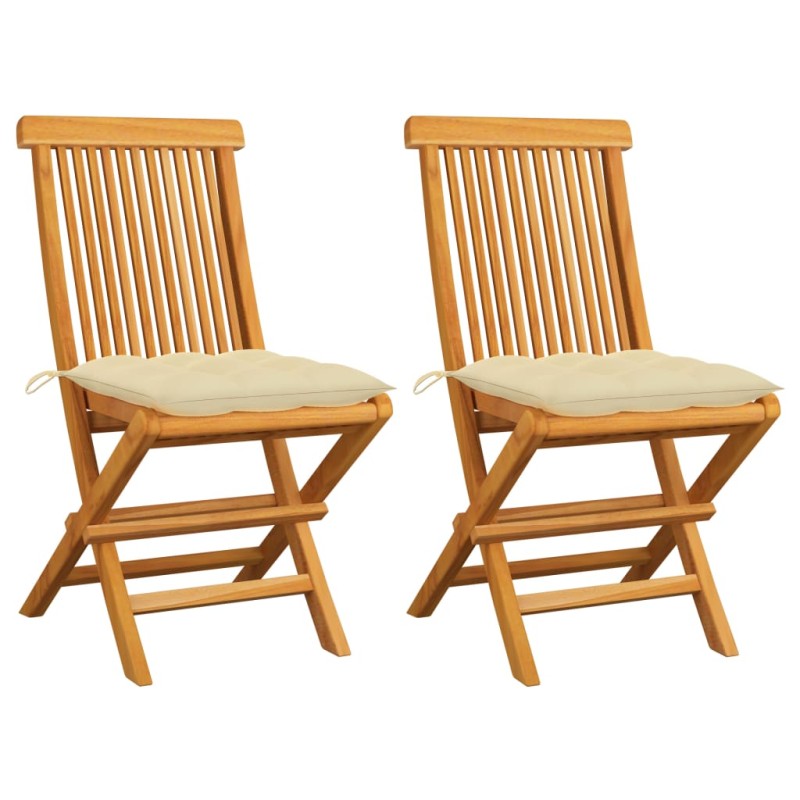 vidaXL Sillas de jardín 2 uds madera de teca con cojines blanco crema vidaXL Sillas de jardín 2 uds madera de teca con cojines blanco crema