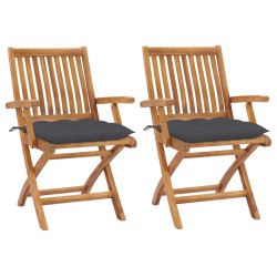 vidaXL Sillas de jardín 2 uds madera teca con cojines gris antracita