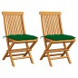vidaXL Sillas de jardín 2 uds madera maciza de teca con cojines verdes vidaXL Sillas de jardín 2 uds madera maciza de teca con cojines verdes