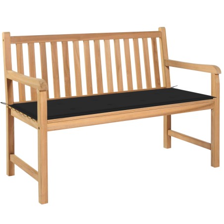vidaXL Banco de jardín madera maciza de teca con cojín negro 120 cm
