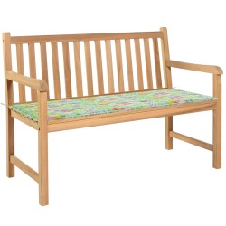 vidaXL Banco de jardín madera de teca con cojín estampado hojas 120 cm