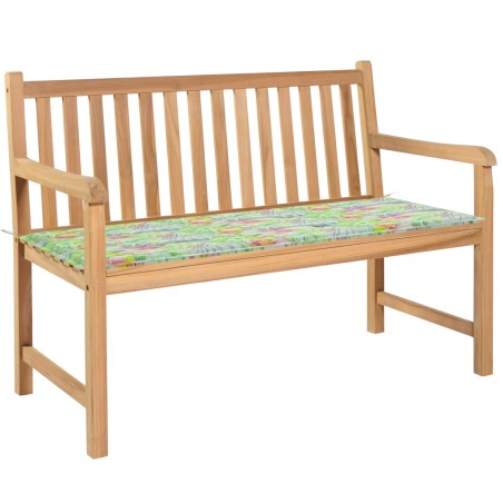 vidaXL Banco de jardín madera de teca con cojín estampado hojas 120 cm