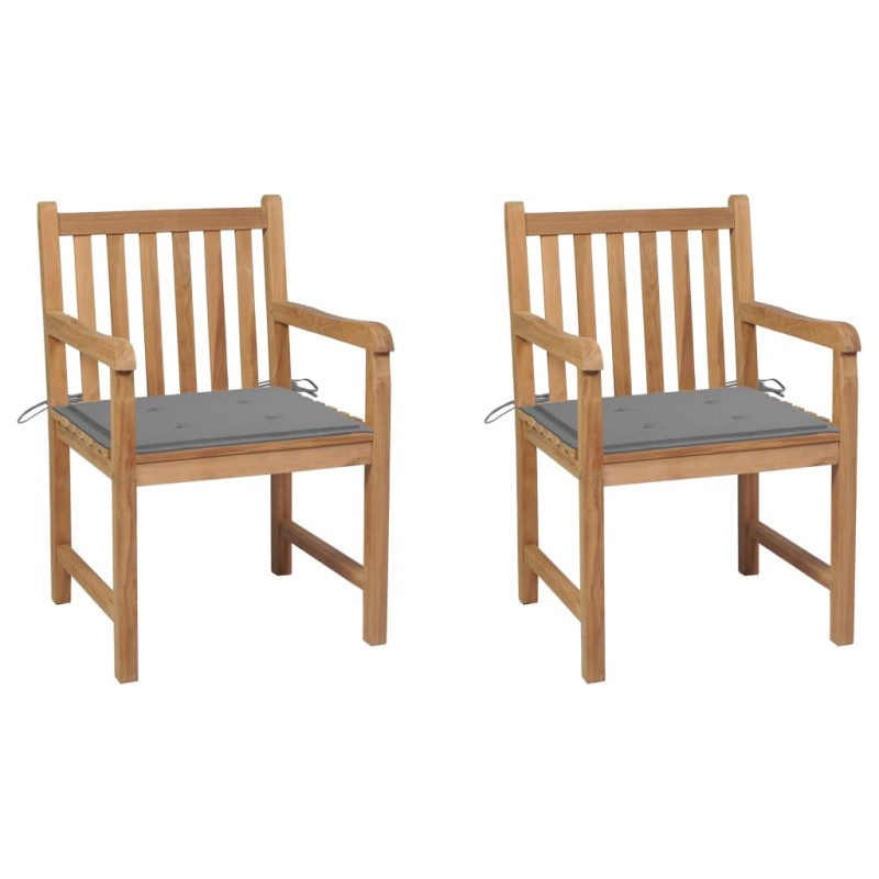 vidaXL Sillas de jardín 2 uds madera maciza de teca con cojines grises vidaXL Sillas de jardín 2 uds madera maciza de teca con cojines grises