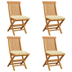 vidaXL Sillas de jardín 4 uds madera de teca con cojines blanco crema 