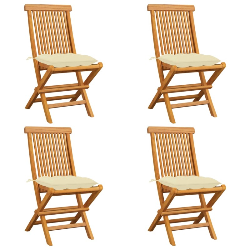 vidaXL Sillas de jardín 4 uds madera de teca con cojines blanco crema 
