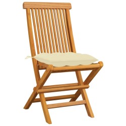 vidaXL Sillas de jardín 4 uds madera de teca con cojines blanco crema 