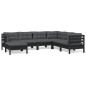 vidaXL Muebles de jardín 7 pzas con cojines negro madera maciza pino