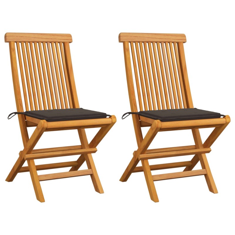 vidaXL Sillas de jardín 2 uds con cojines gris taupe madera de teca vidaXL Sillas de jardín 2 uds con cojines gris taupe madera de teca