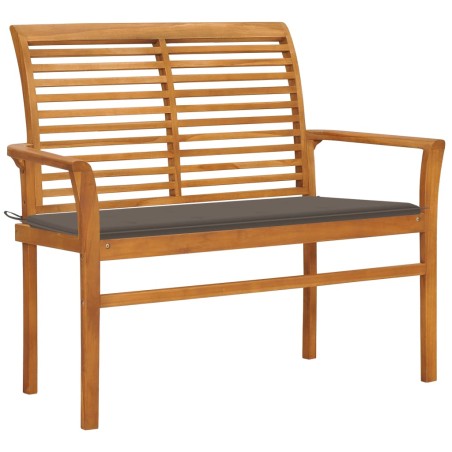 vidaXL Banco de jardín madera maciza teca con cojín gris taupe 112 cm