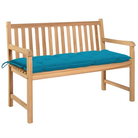 vidaXL Banco de jardín madera maciza teca con cojín azul claro 120 cm