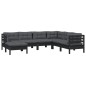 vidaXL Muebles de jardín 7 pzas con cojines negro madera maciza pino