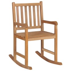 vidaXL Silla mecedora de madera maciza de teca con cojín color crema