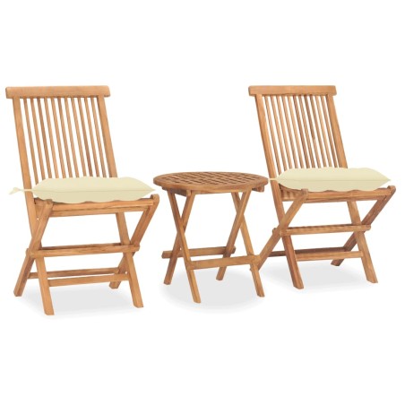 vidaXL Set comedor de jardín plegable 3 piezas madera de teca cojines