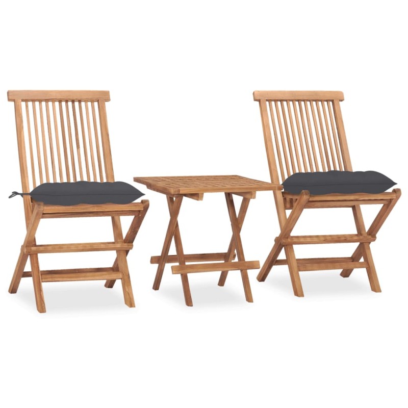 vidaXL Set comedor de jardín plegable 3 piezas madera de teca cojines vidaXL Set comedor de jardín plegable 3 piezas madera de teca cojines