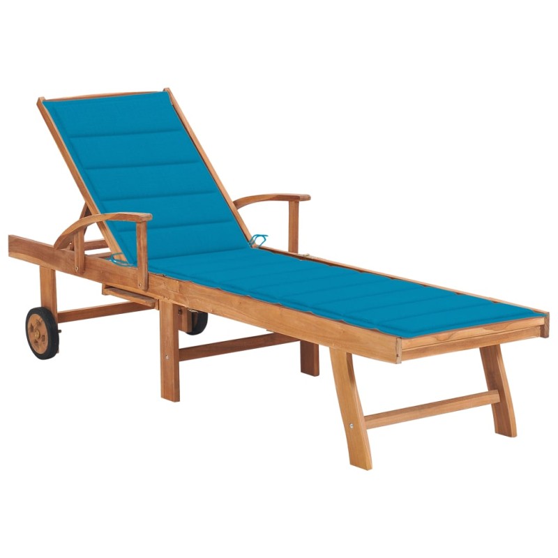 vidaXL Tumbona con cojín azul madera maciza de teca vidaXL Tumbona con cojín azul madera maciza de teca