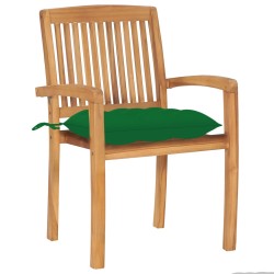 vidaXL Sillas de jardín 2 uds madera maciza de teca con cojines verdes
