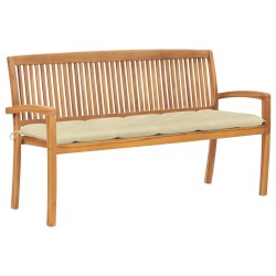 vidaXL Banco de jardín apilable con cojín madera maciza de teca 159 cm